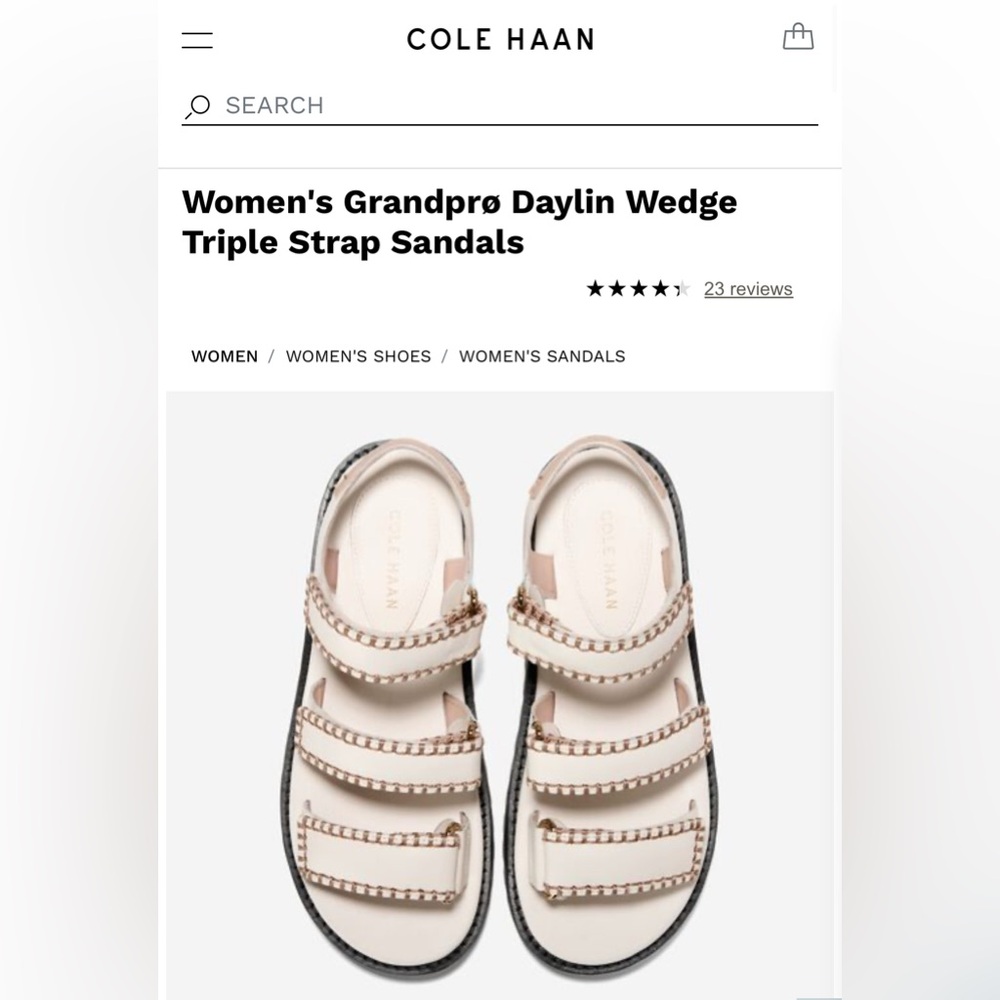 Cole Haan Cream Wedge Sandals with Triple Straps